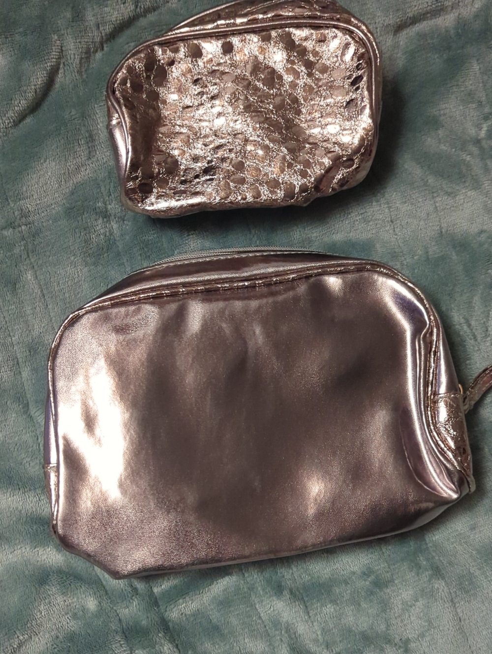 11-Lancome Metallic Silver Makeup Pouches - Set of 2. Pre-loved.